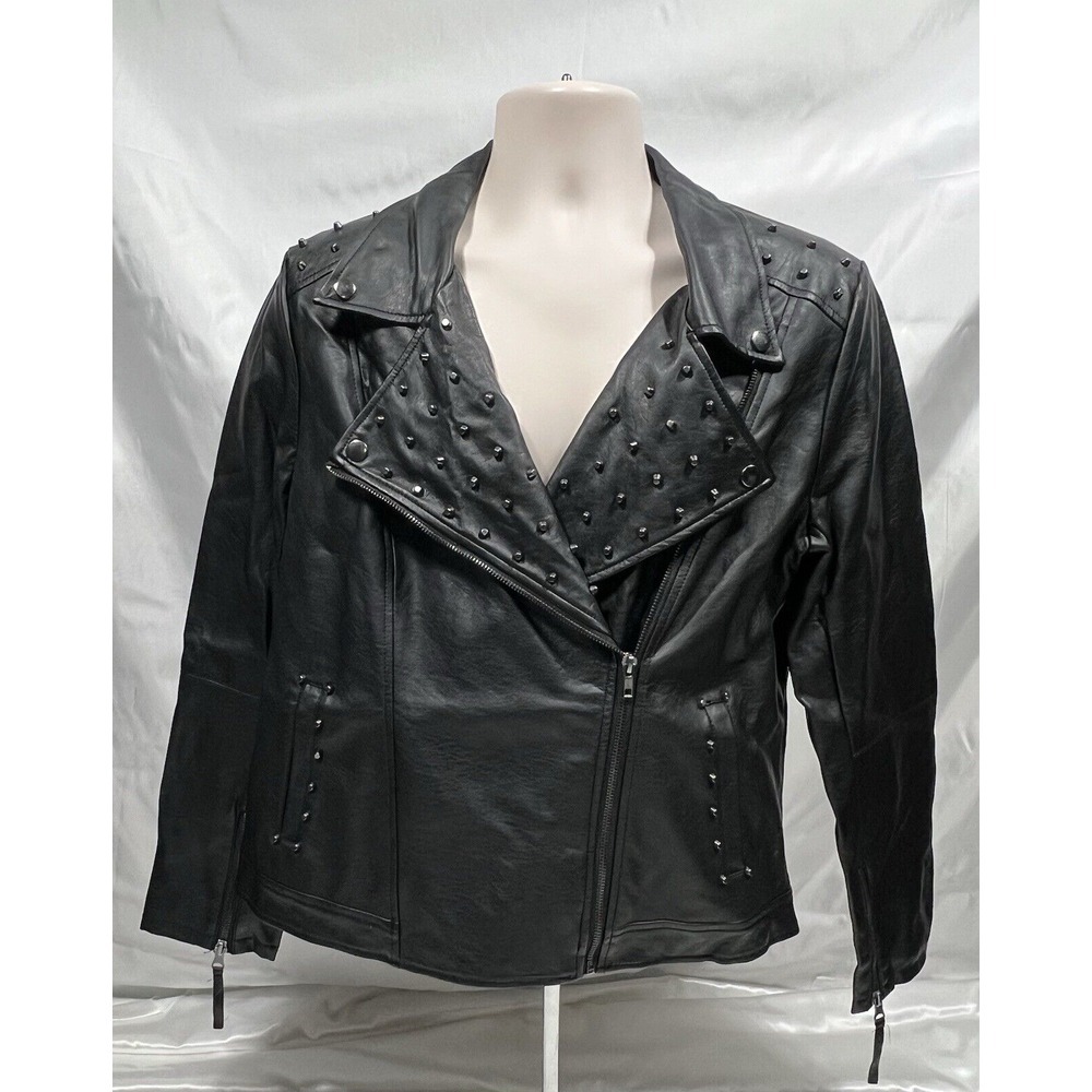 Justfub Faux Leather Black Woman‎ Moto Jacket Size XL